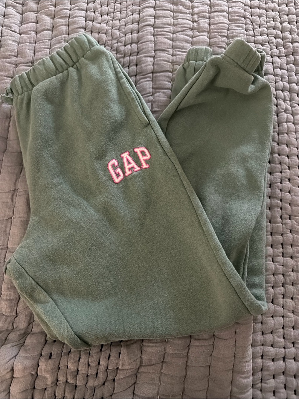 GAP Olive Green Fleece Joggers with Pink Logo